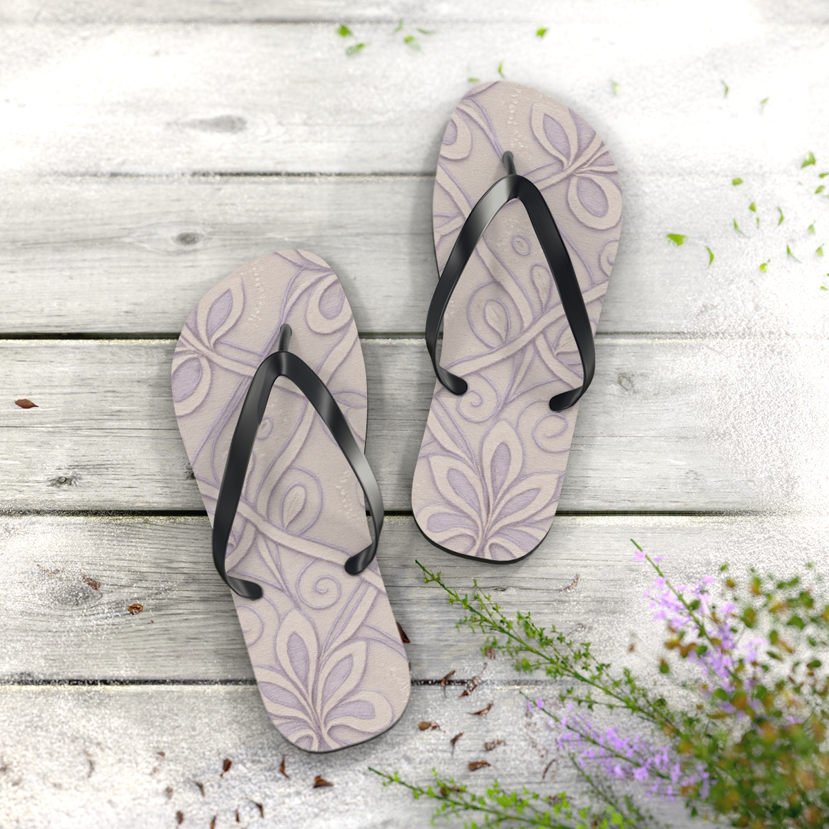 Orchid Ribbon Lattice personalized beach flip flops