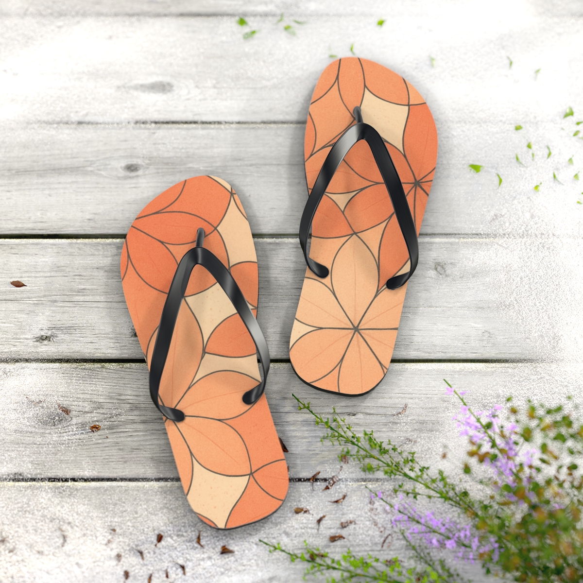 Camellia Tessellation Drift colorful rubber flip flops