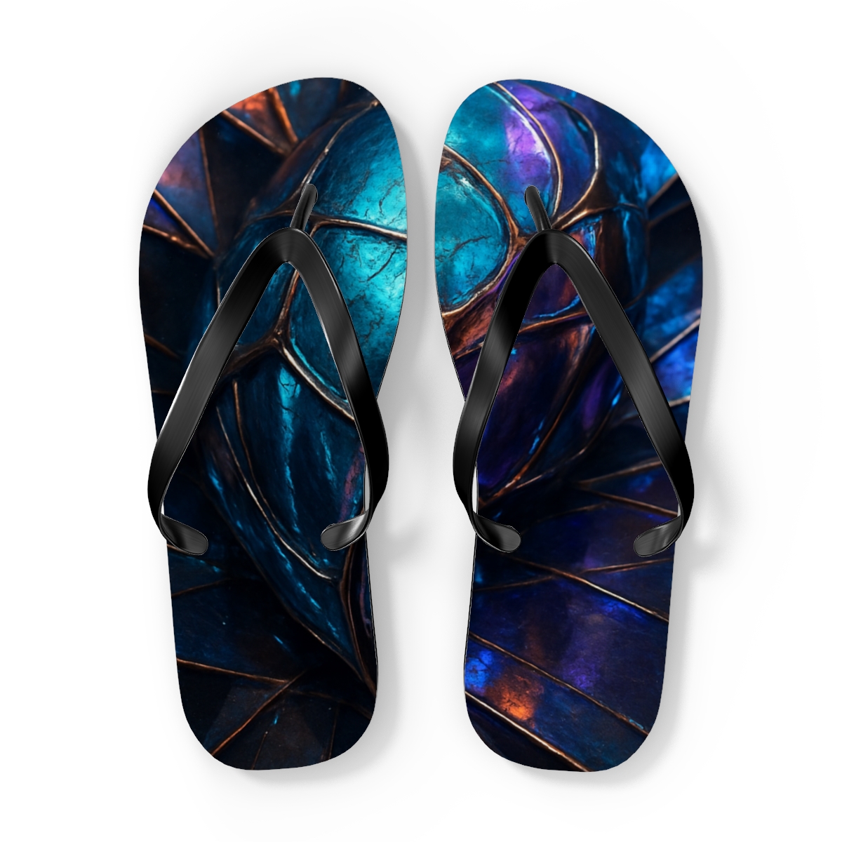 Iridescent Carapace designer logo flip flops