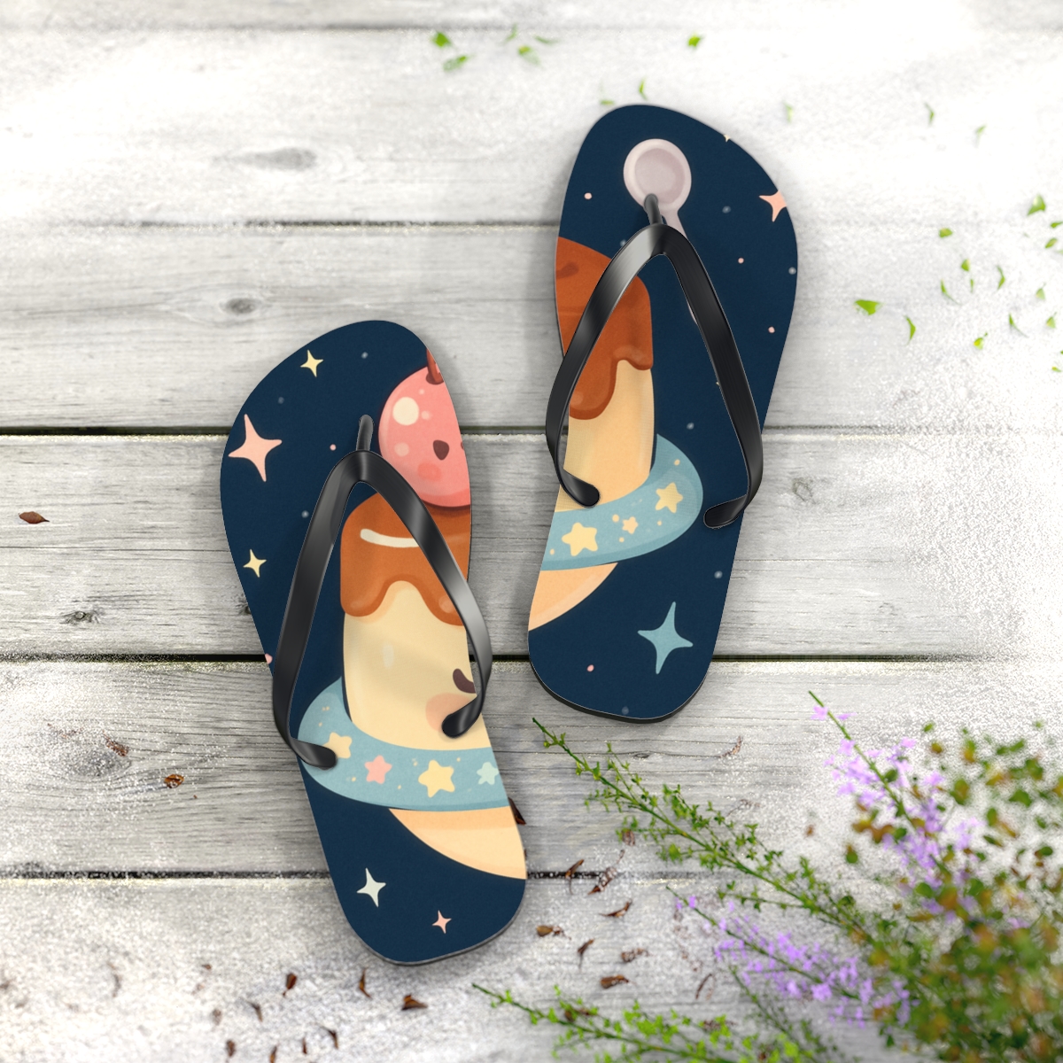 Sleepy Planet Pudding colorful rubber flip flops
