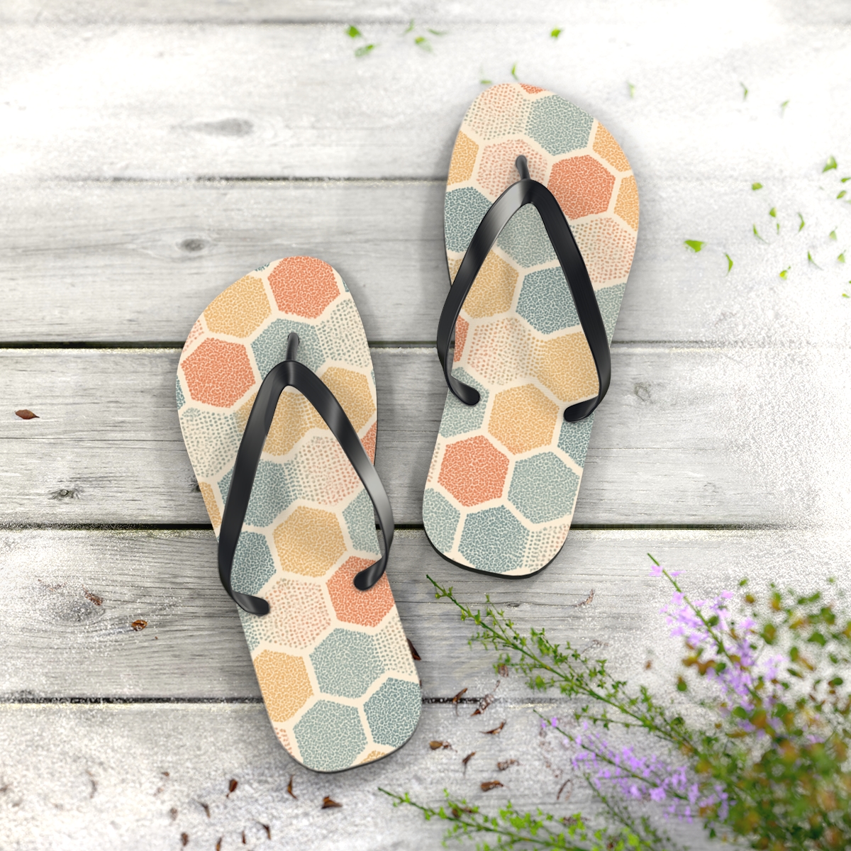 Hex Ripple Microtile Field trendy printed flip flops