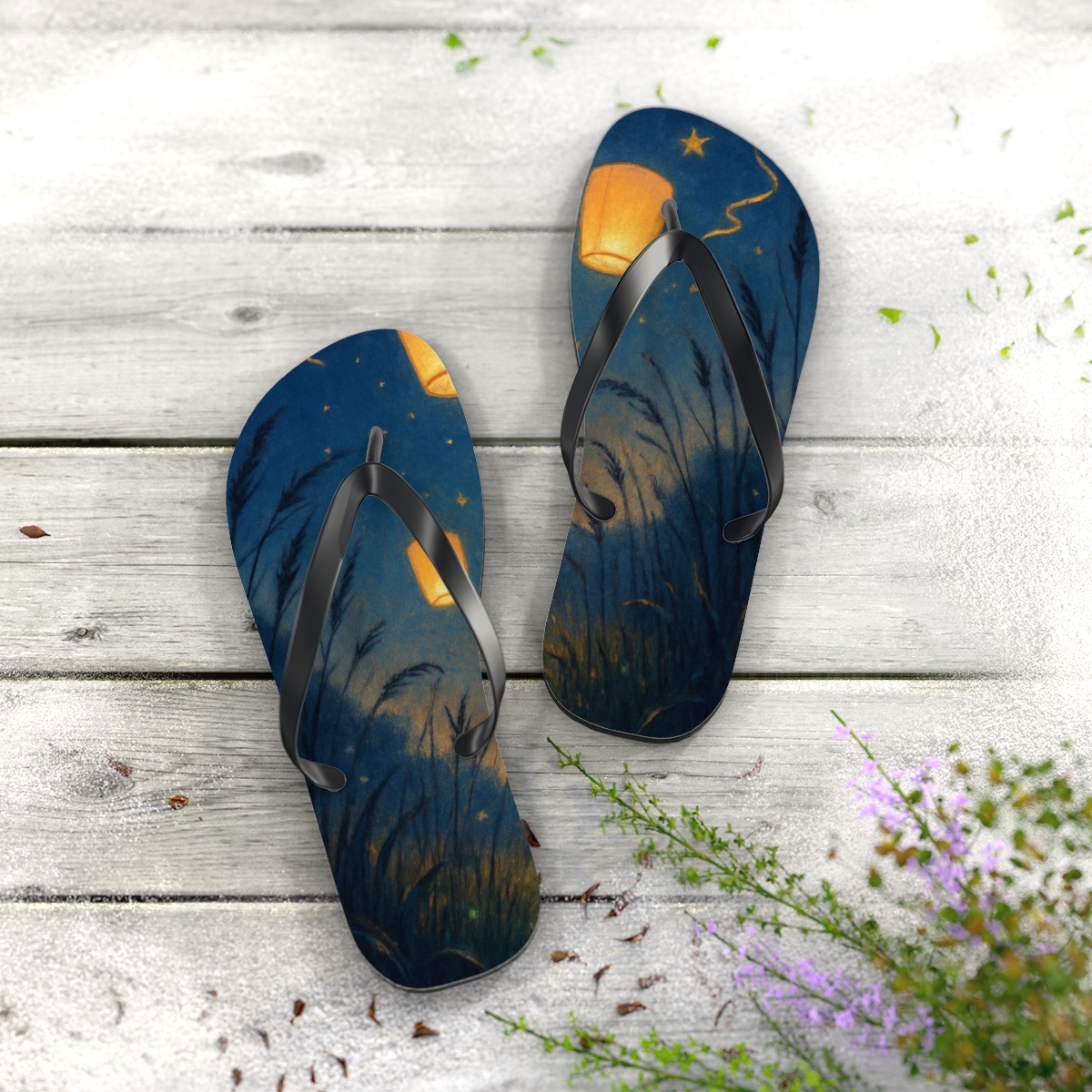 Midsummer Lantern Meadow custom flip flops