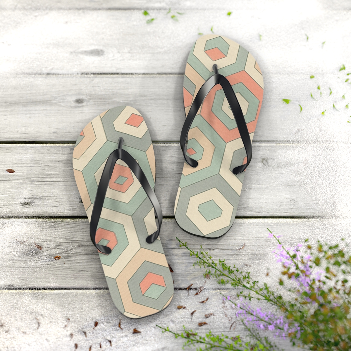 Hex Quilt Phase Shift trendy printed flip flops