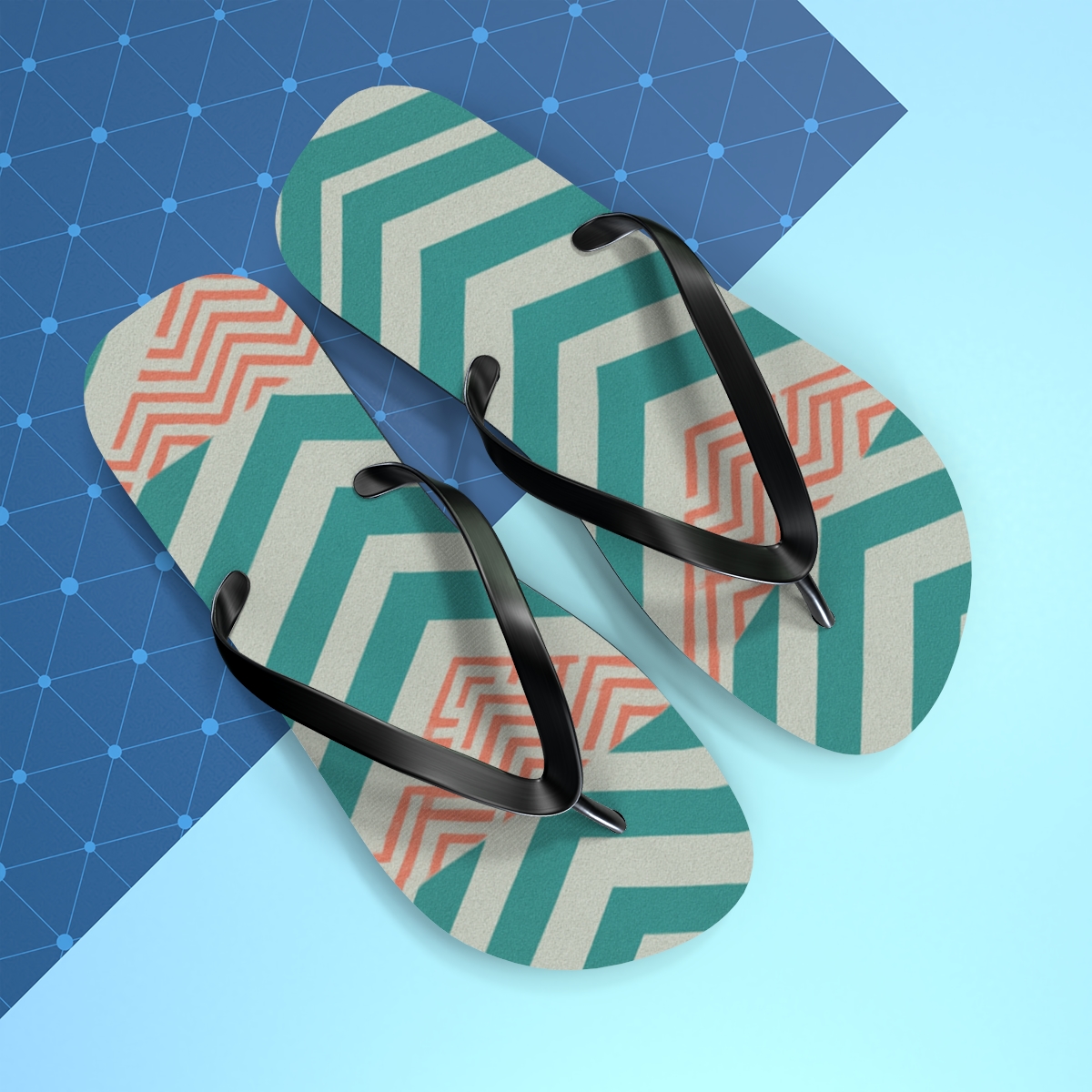 Oscillating Chevron Mosaic unique graphic flip flops