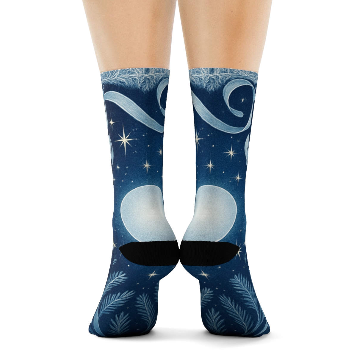Winter Solstice Frost Ribbon Night unique printed sockscustom socks