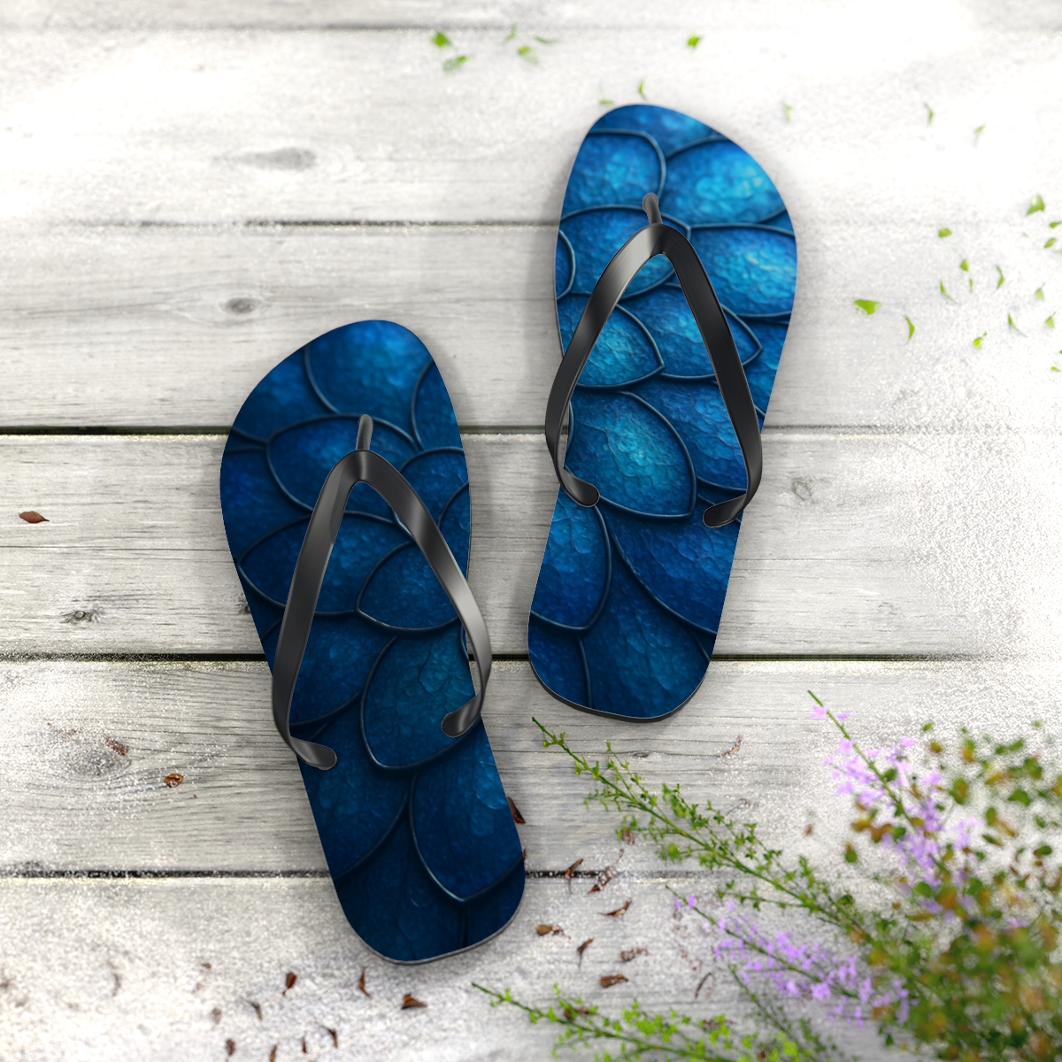 Iridescent Beetle Mosaic colorful rubber flip flops