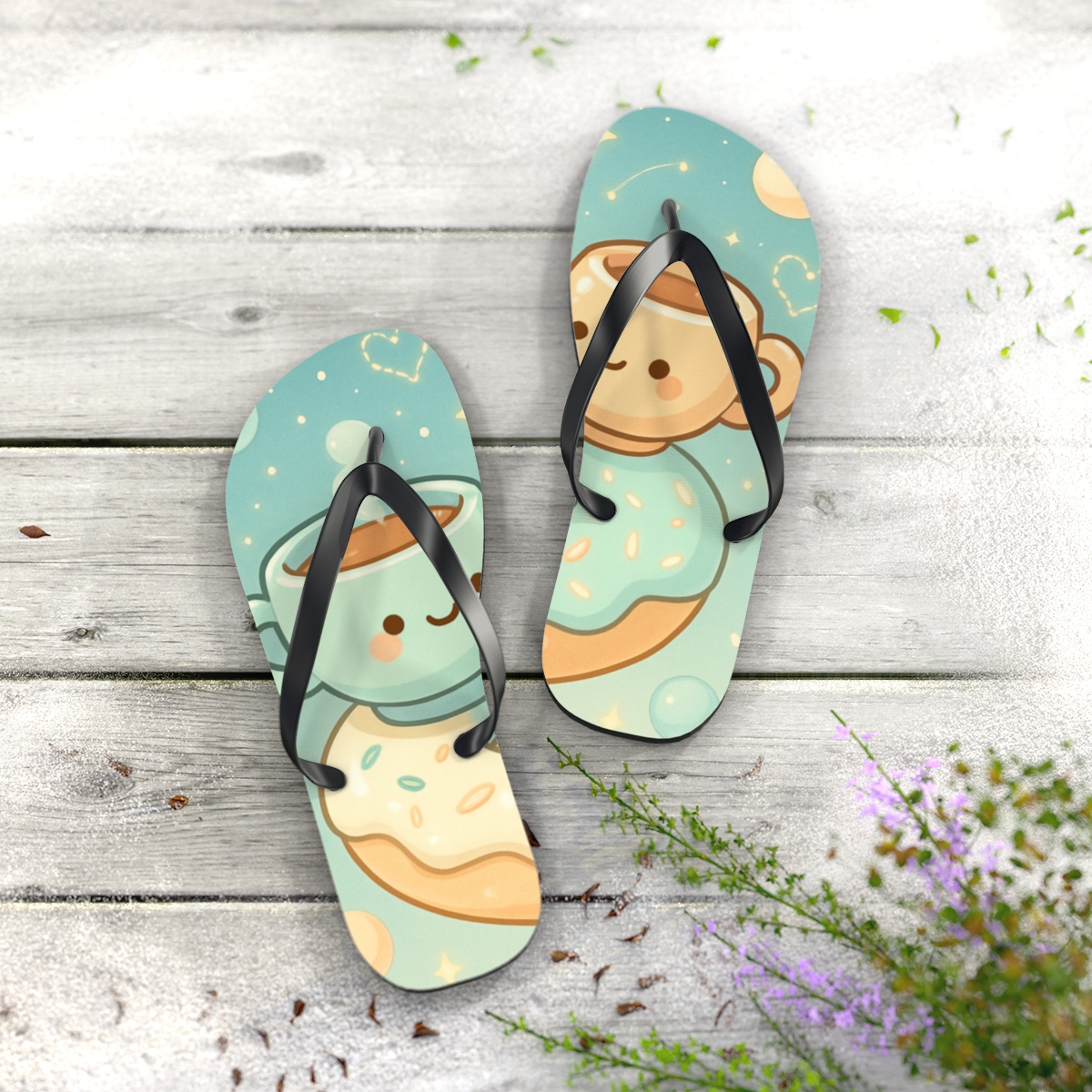 Bubble Planet Tea Party stylish summer flip flops