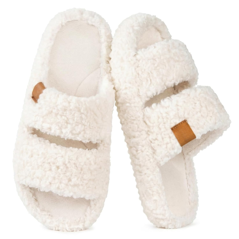Fuzzy Open Toe Memory Foam Slippers For Women