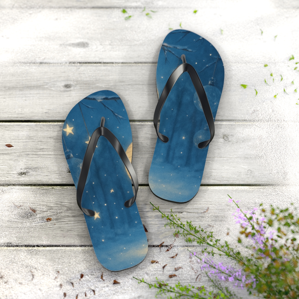 Winter Lantern Starlight trendy printed flip flops
