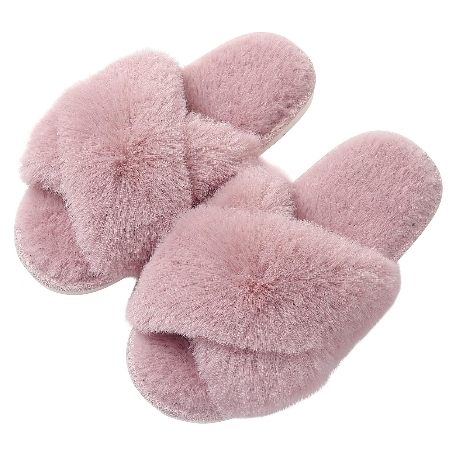Memory Foam Fuzzy Faux Fur House Slippers For Women