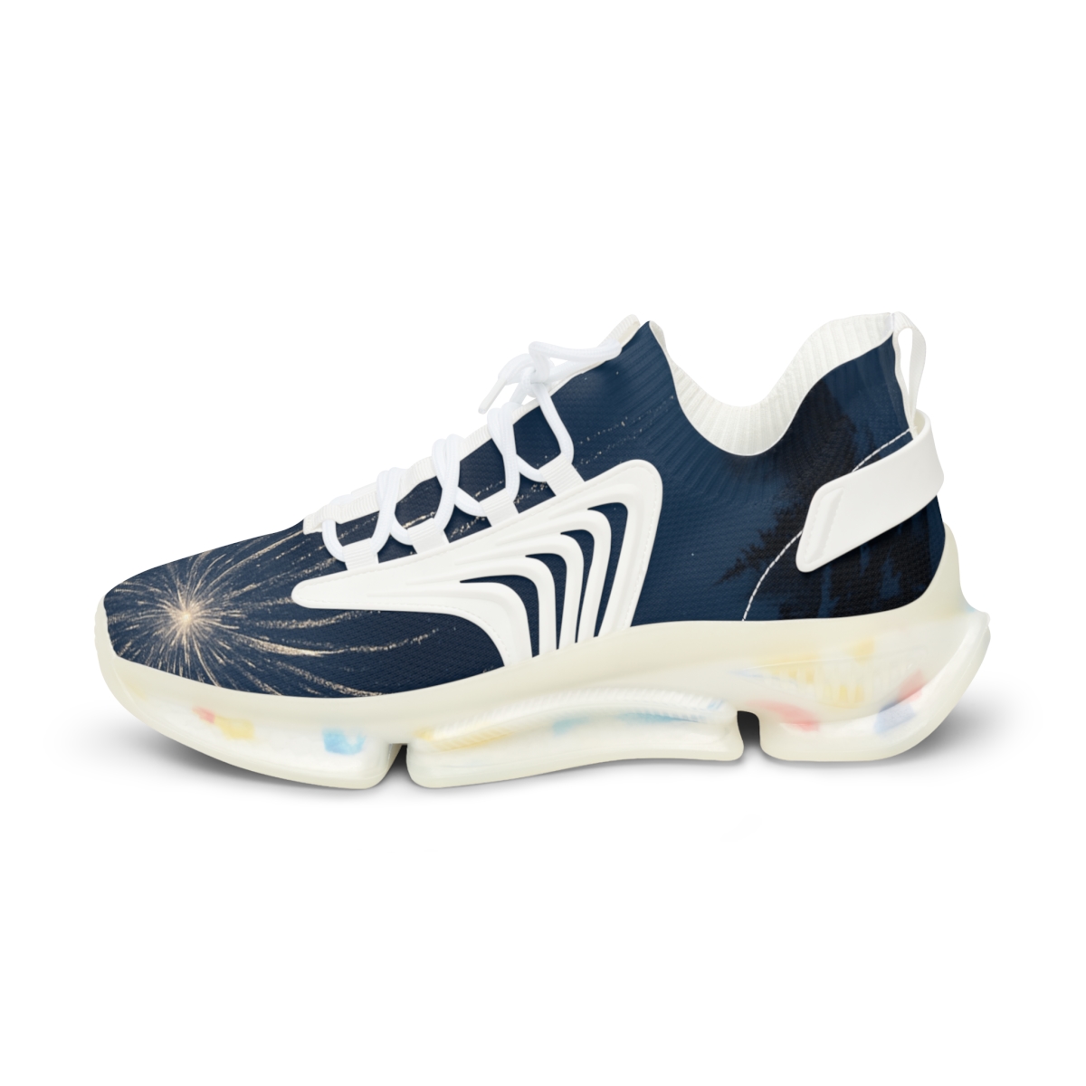 Snowlit Midnight Fireworks unique printed sneakers