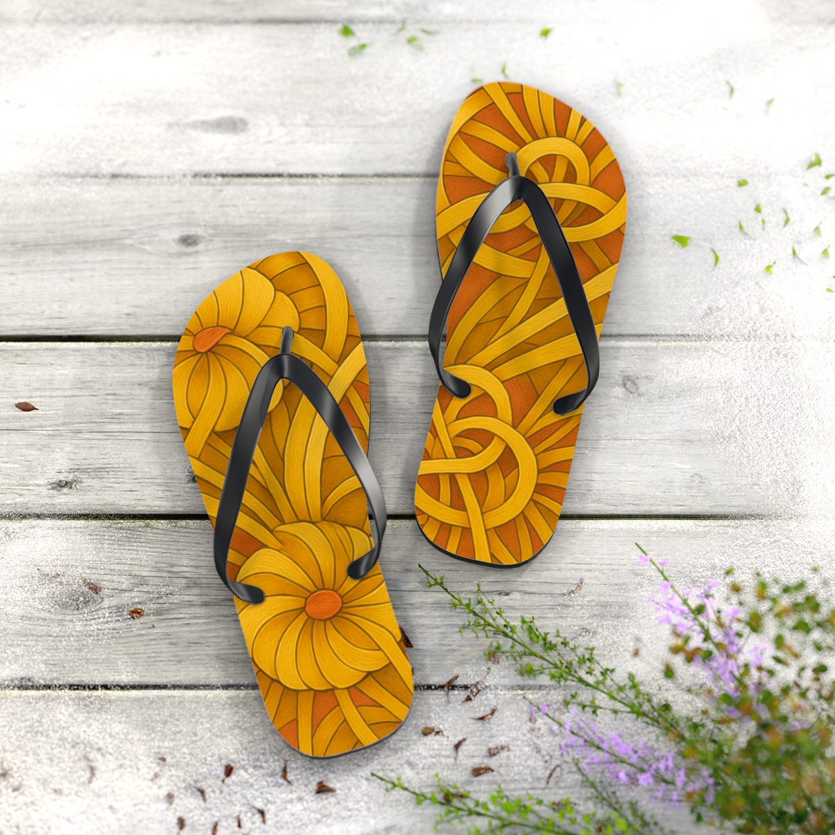 Marigold Fractal Weave designer logo flip flops