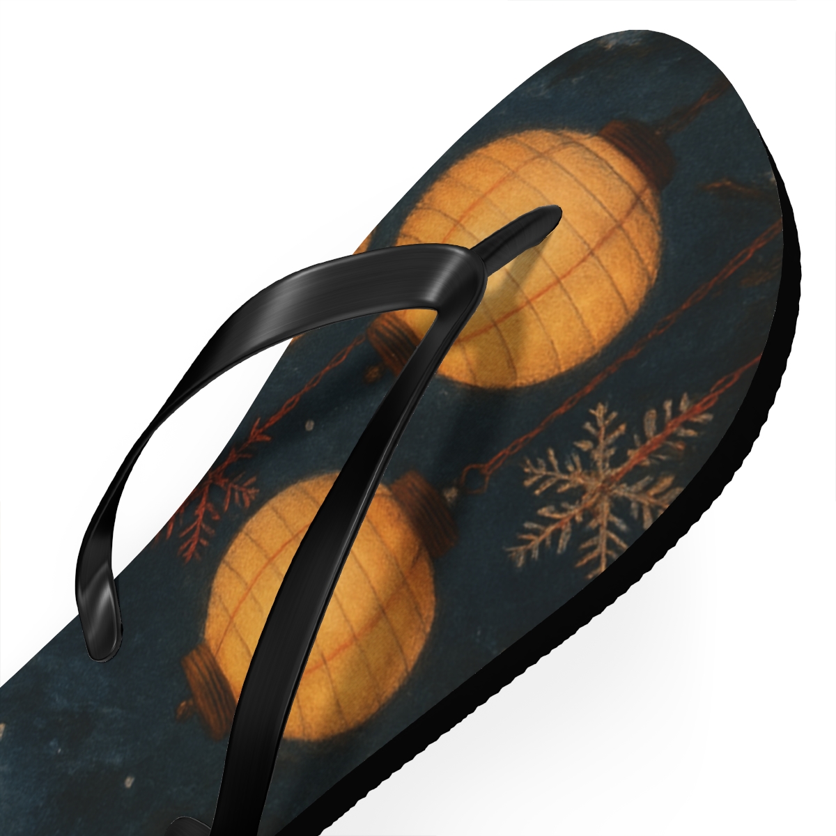 Lantern Lit Winter Eve Waltz unique graphic flip flops
