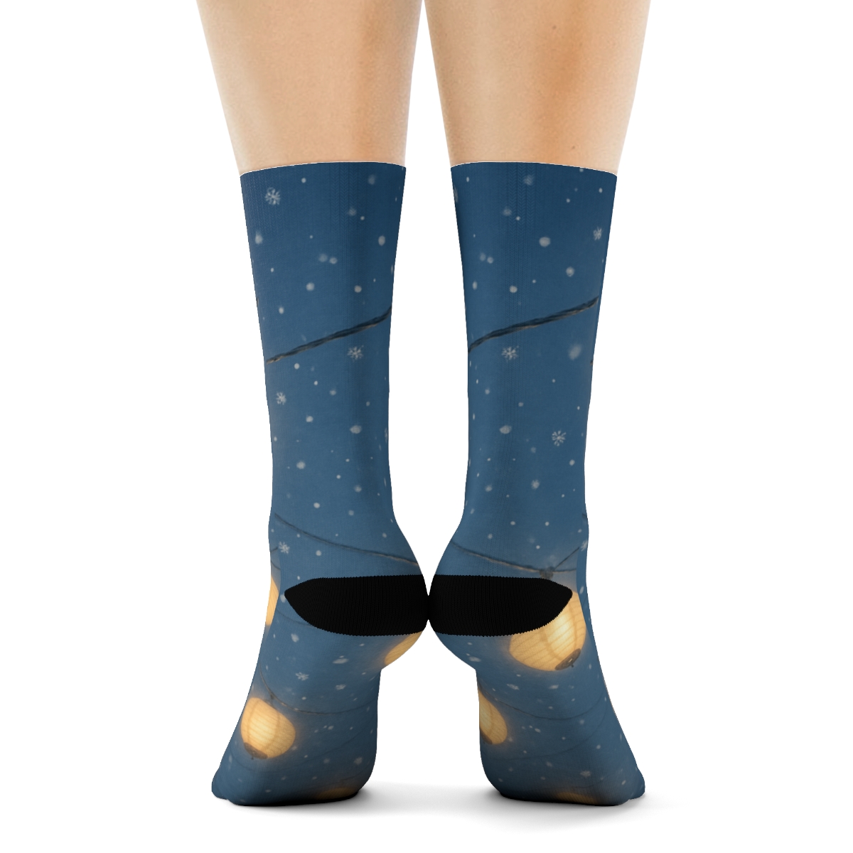 Winter Lantern Snowfall unique printed sockscustom socks