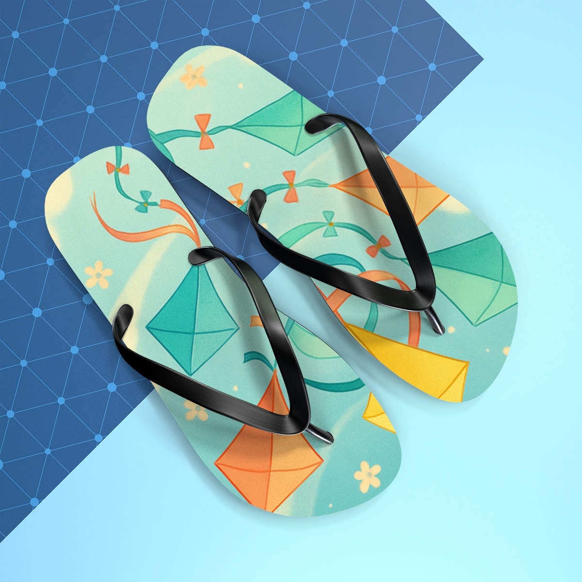 Spring Equinox Ribbon Kite Parade personalized beach flip flops