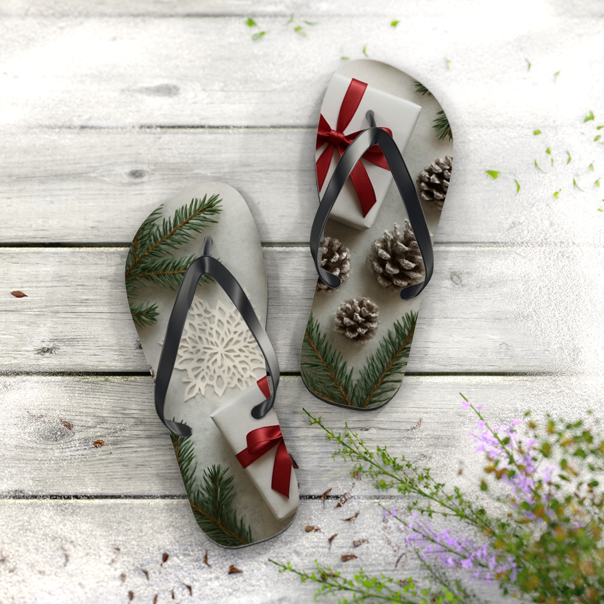 Frosted Evergreen Giftwrap Dream unique graphic flip flops