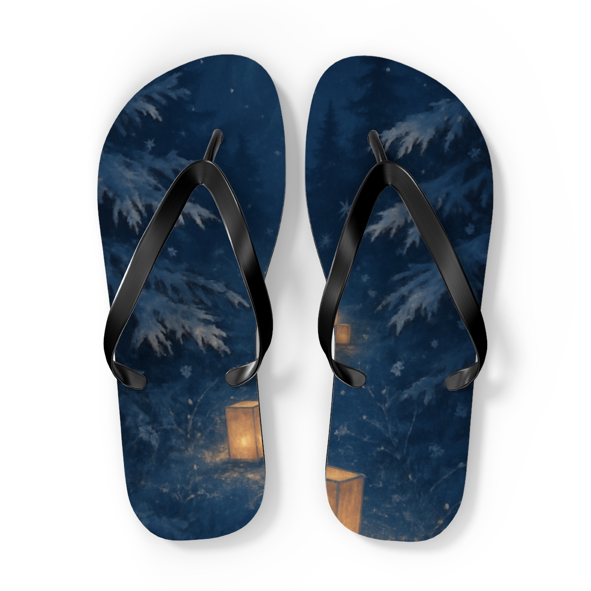 Winter Solstice Lantern Drift designer logo flip flops