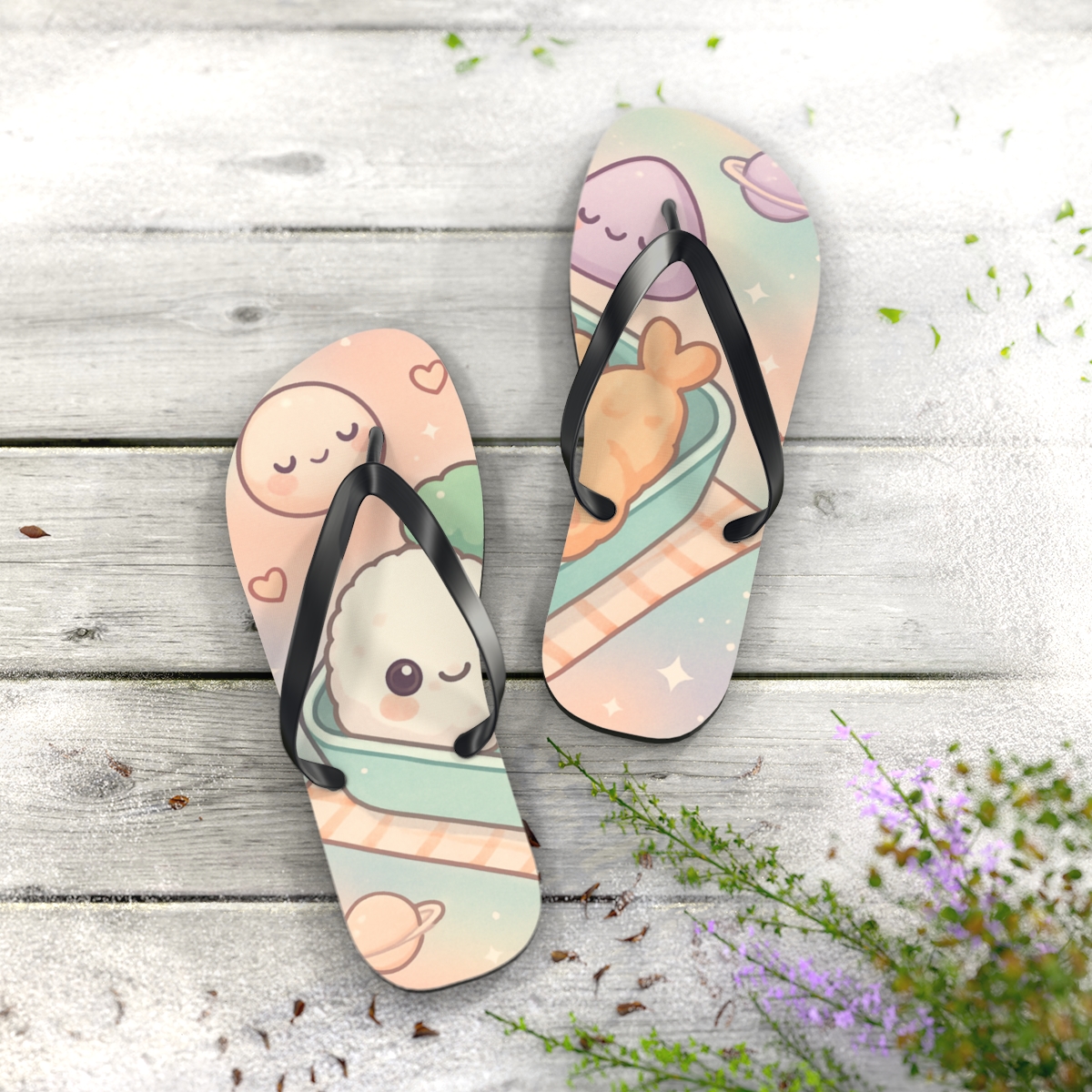 Starlight Bento Buddies unique graphic flip flops