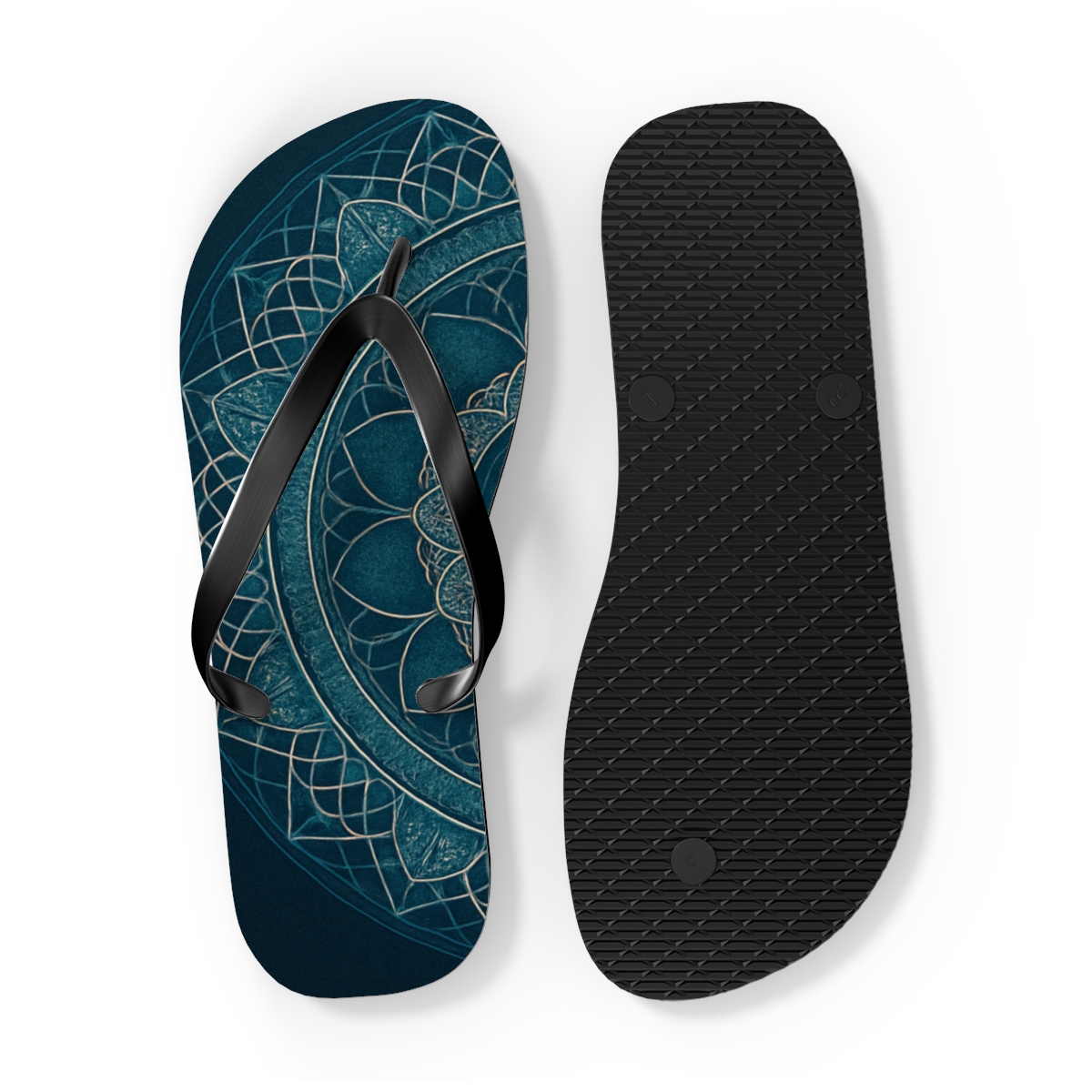 Chromatic Orbit Filigree Mandala personalized beach flip flops