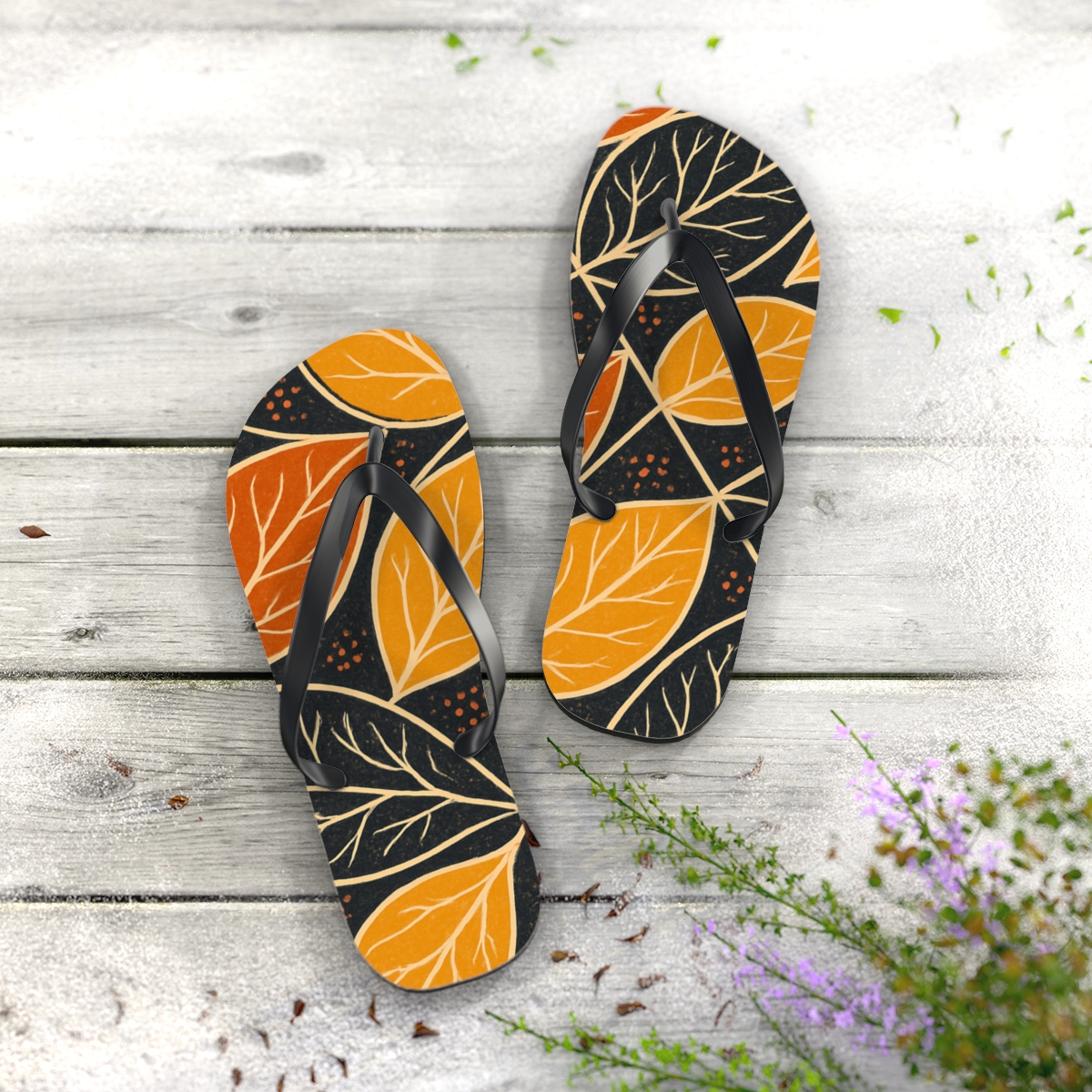 Marigold Lattice Drift personalized beach flip flops