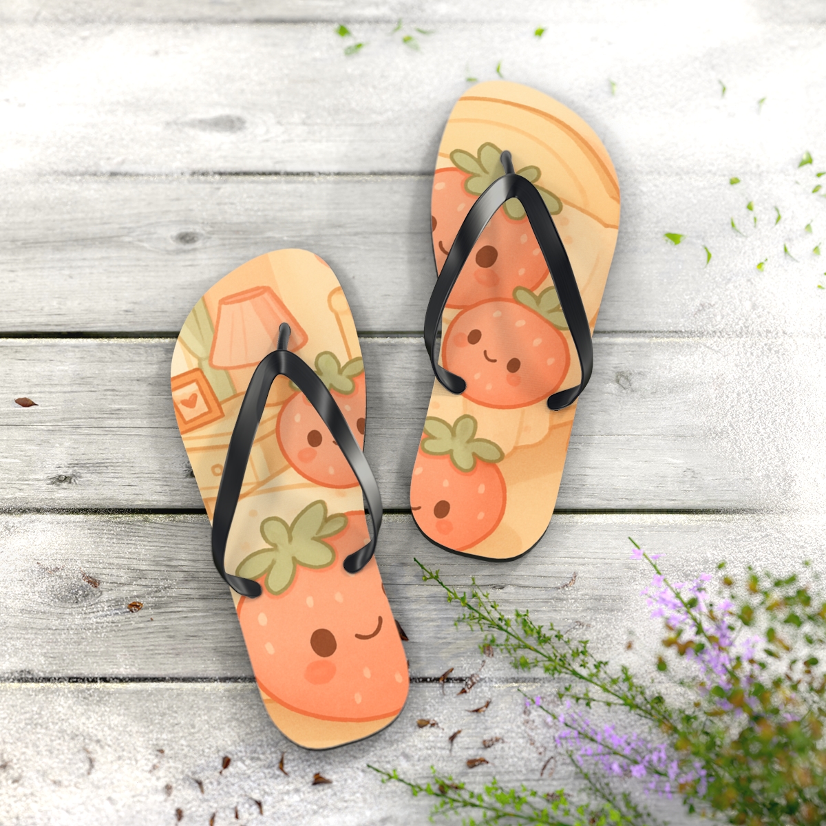 Pastel Strawberry Pillow Pals comfortable casual flip flops