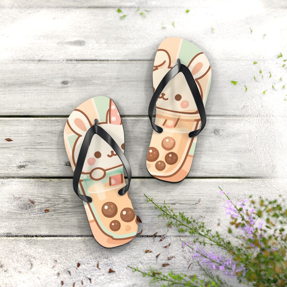 Pastel Boba Bunny Walks Flip Flops