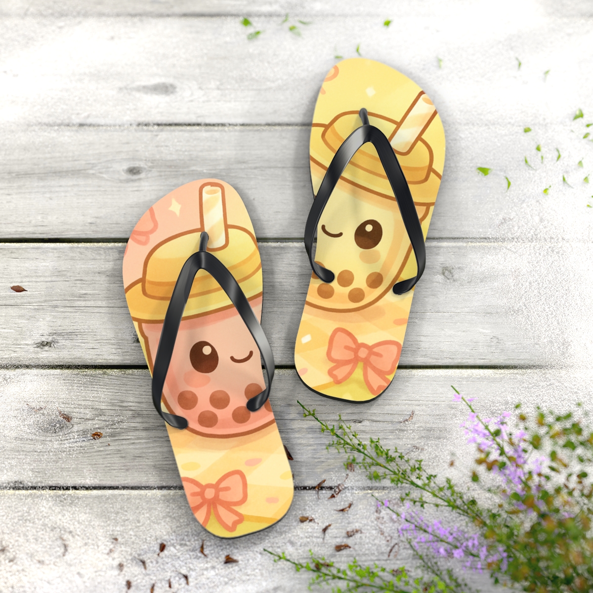 Bubble Tea Buddies stylish summer flip flops