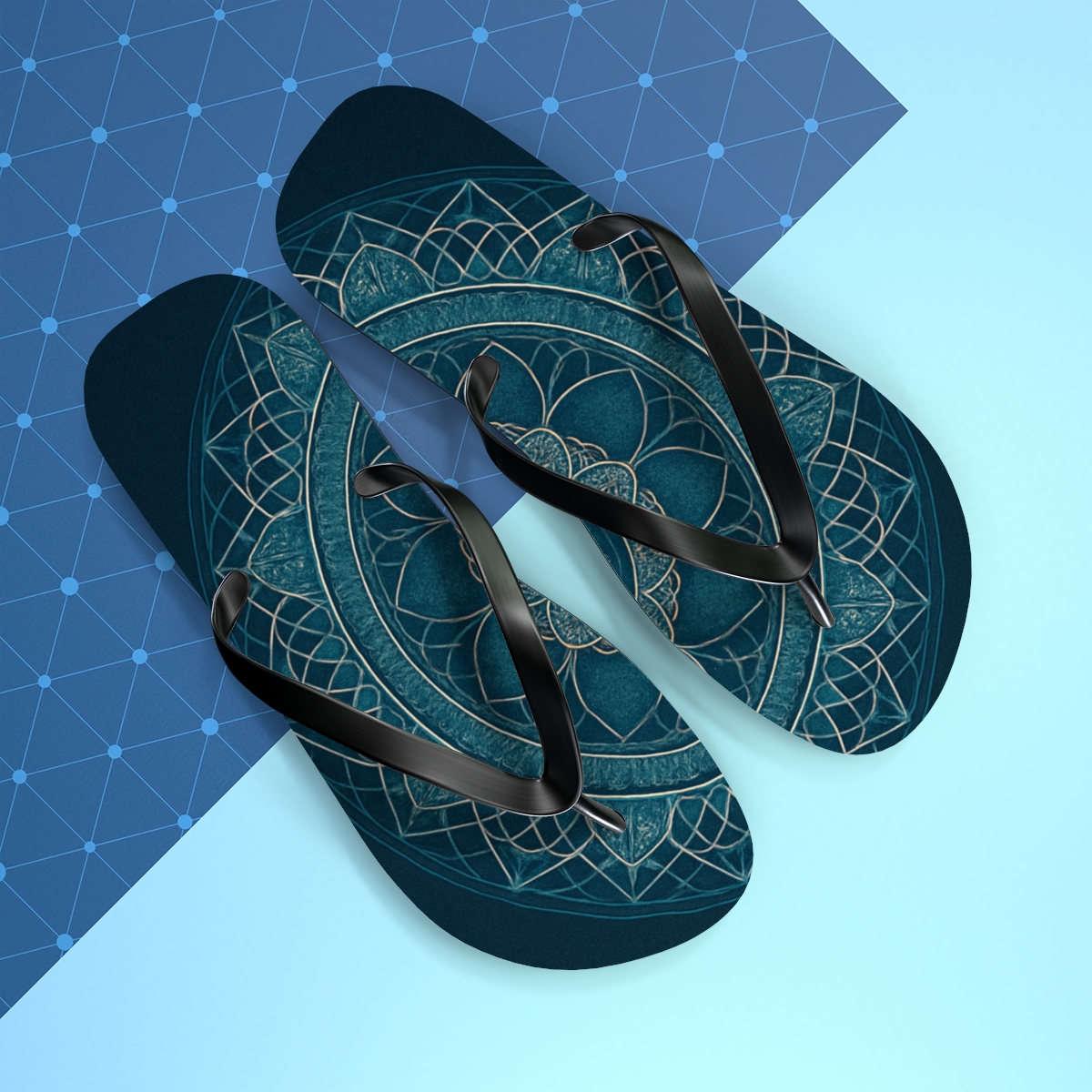 Chromatic Orbit Filigree Mandala personalized beach flip flops