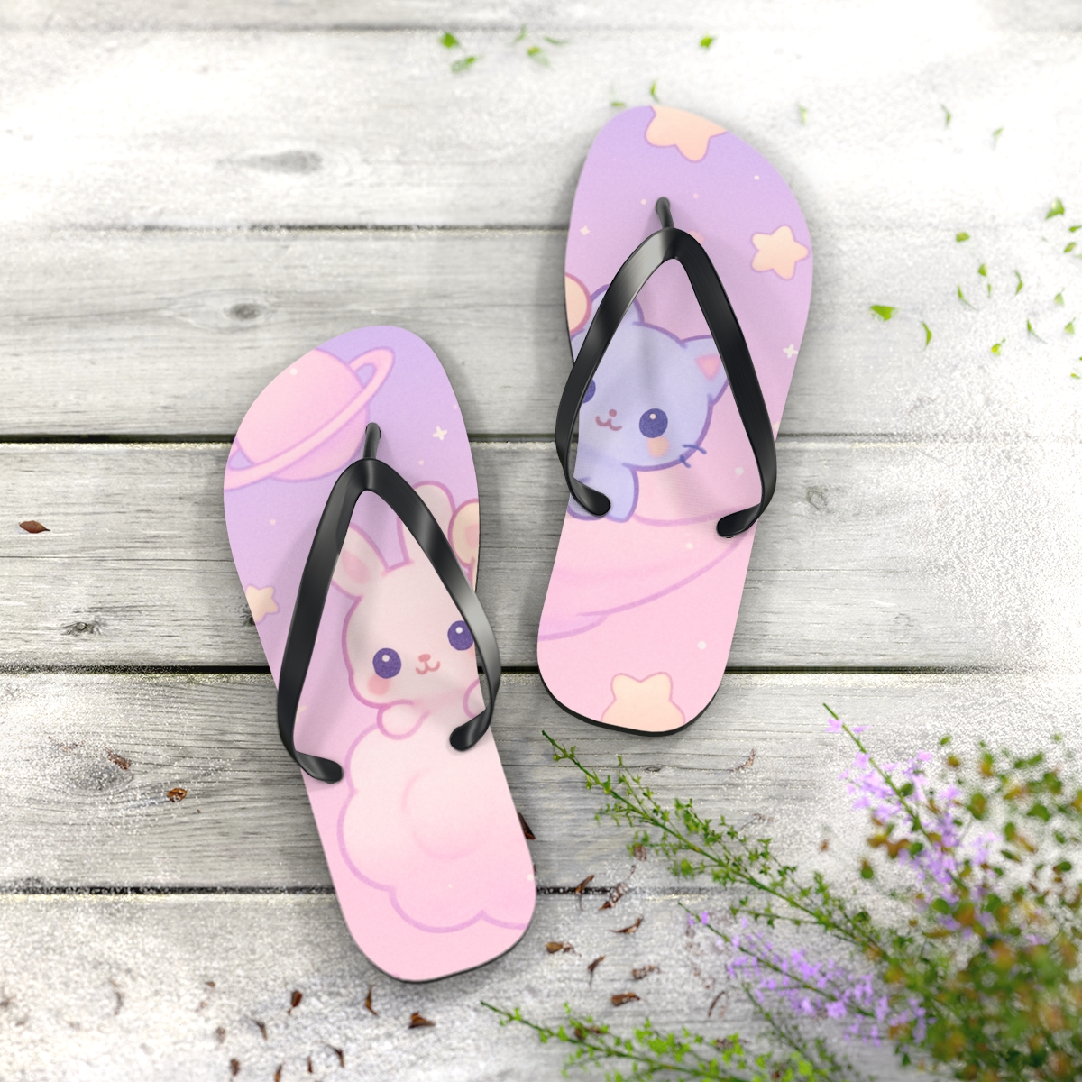 Comet Cotton Candy Critters designer logo flip flops