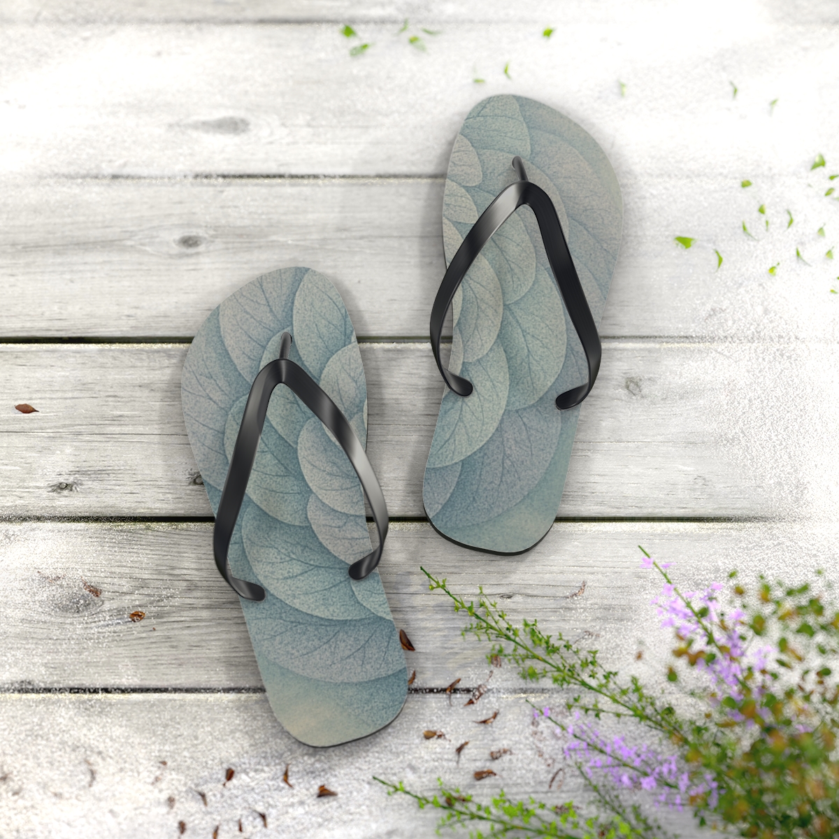 Teal Blossom Swirl Flip Flops