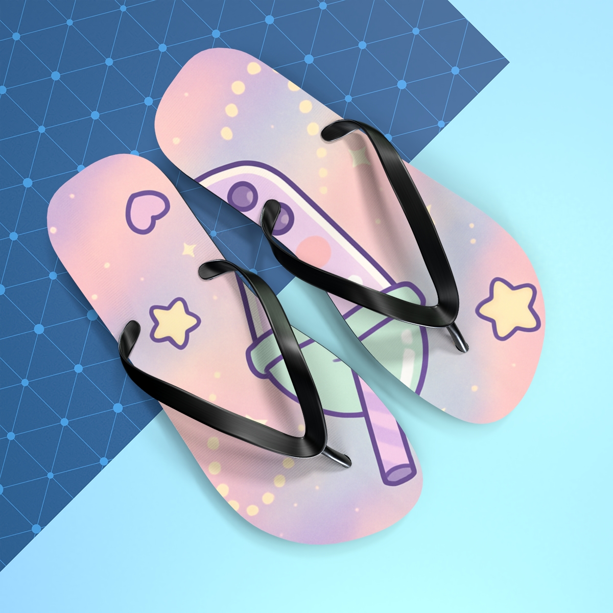 Nebula Bubble Tea Constellation designer logo flip flops