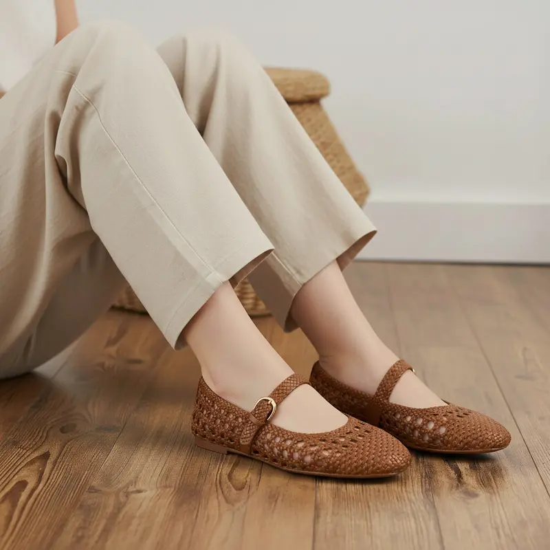  Womens Windsor Woven Mary Jane Flat Soft and Comfortable Weave Ballet Flat for Women