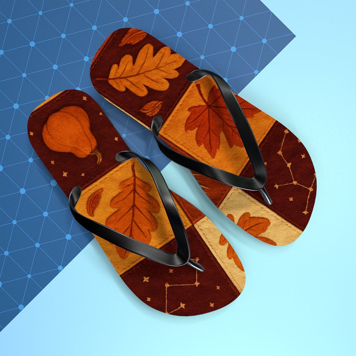 Autumn Equinox Harvest Constellation Quilt unique graphic flip flops