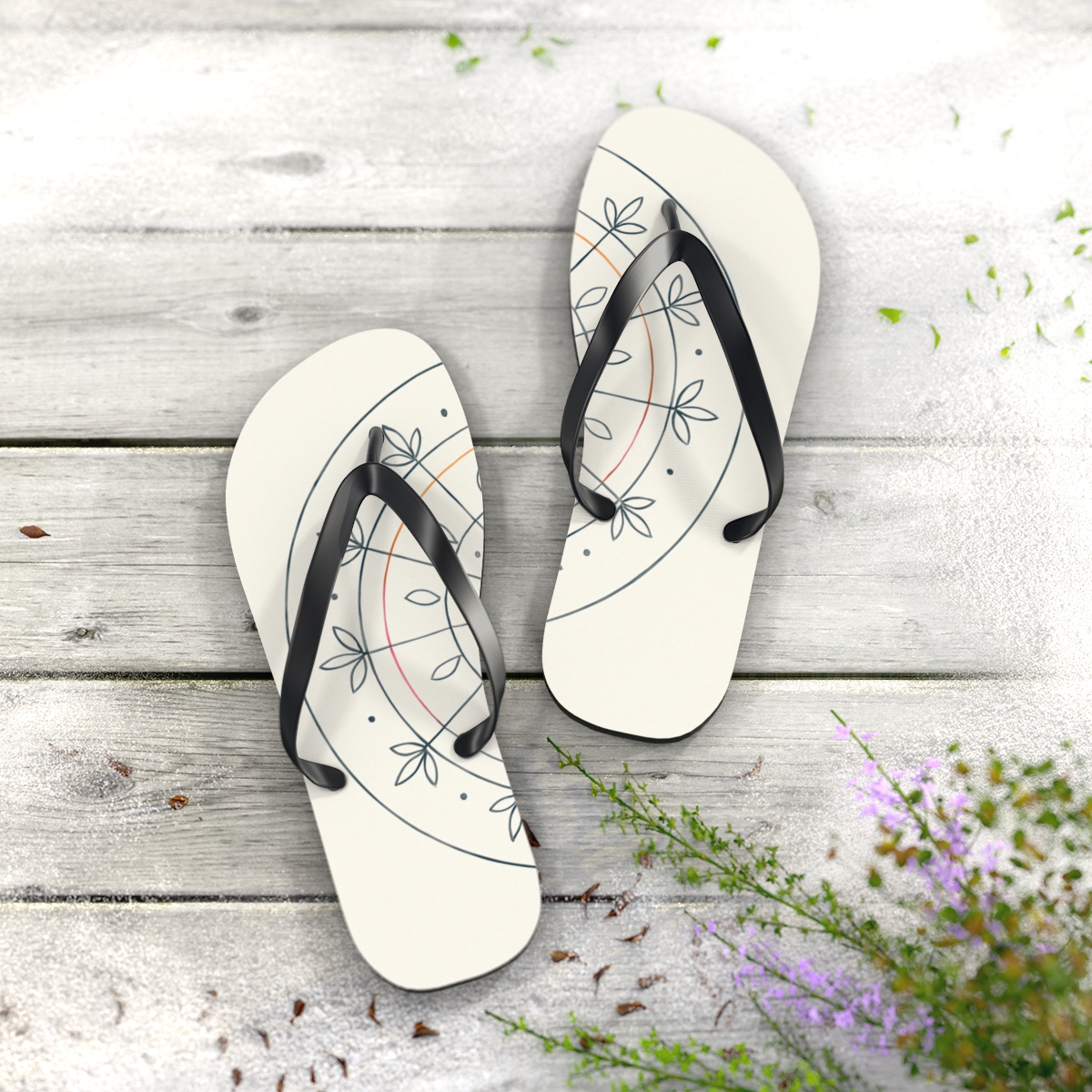 Minimal Orbit Petal Dial colorful rubber flip flops