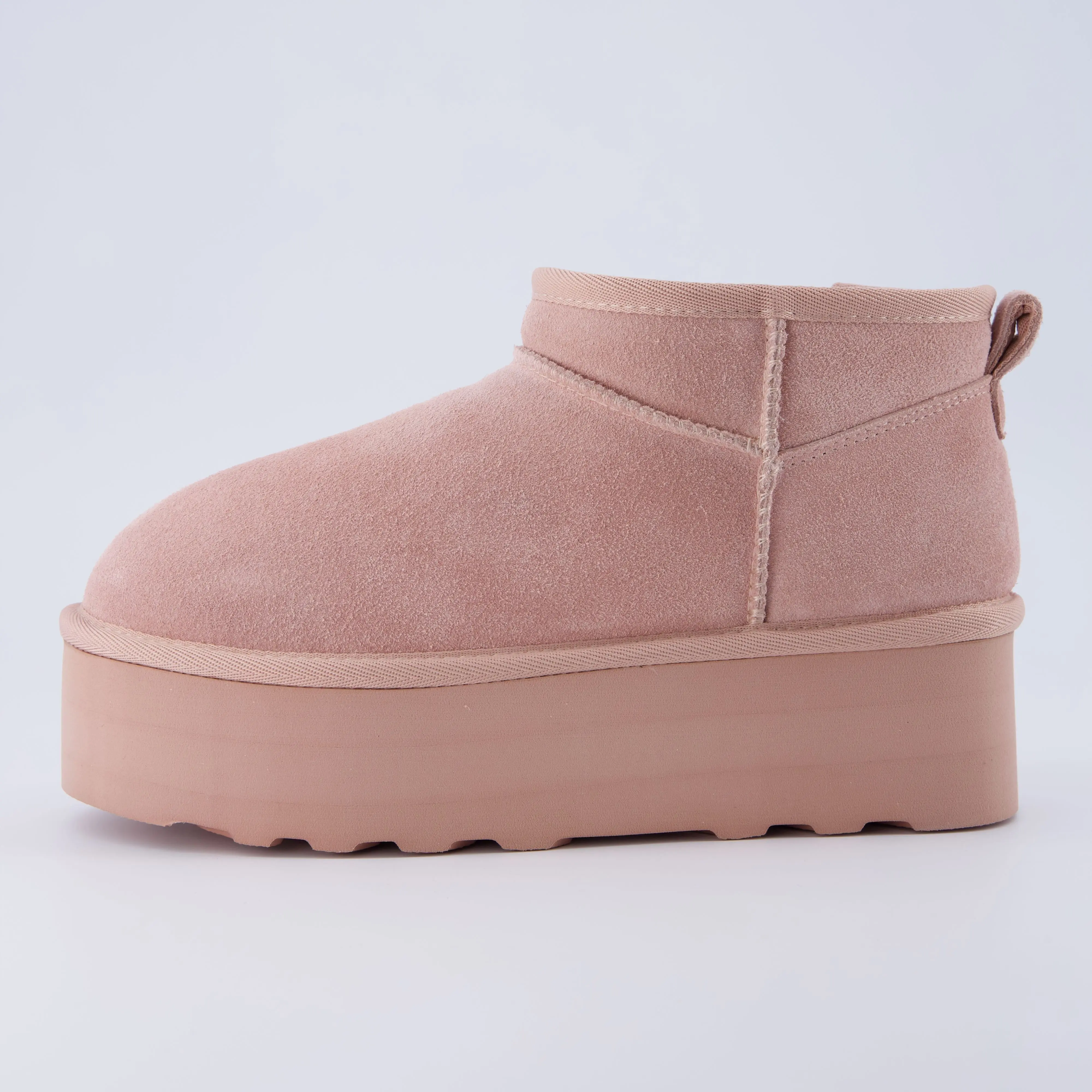 Cushionaire Hippy Womens Platform Ankle Boots Soft Genuine Suede Faux Fur Lining Cozy Winter Slip On Design Comfortable Water Resistant Boots Footwear with Wide Widths Available