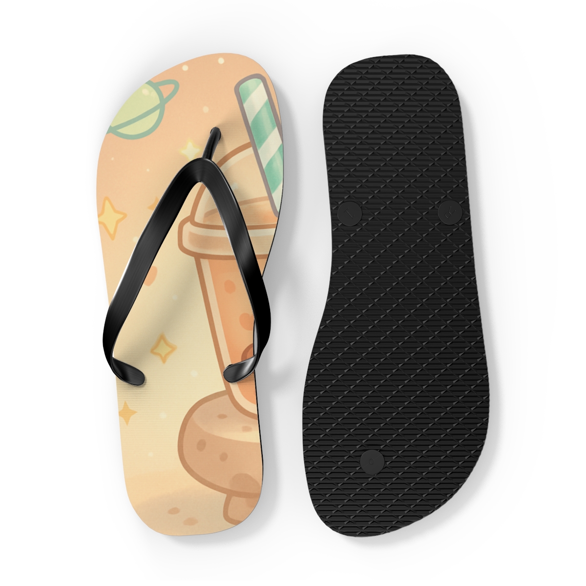 Cosmic Bubble Tea Constellation Cafe comfortable casual flip flops