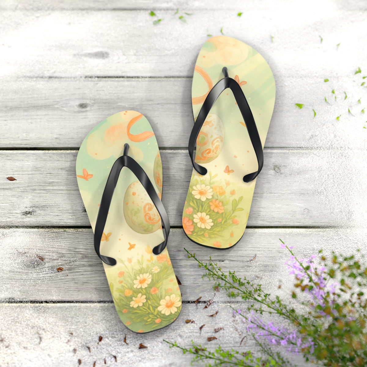 Spring Equinox Egg Nebula soft sole flip flops