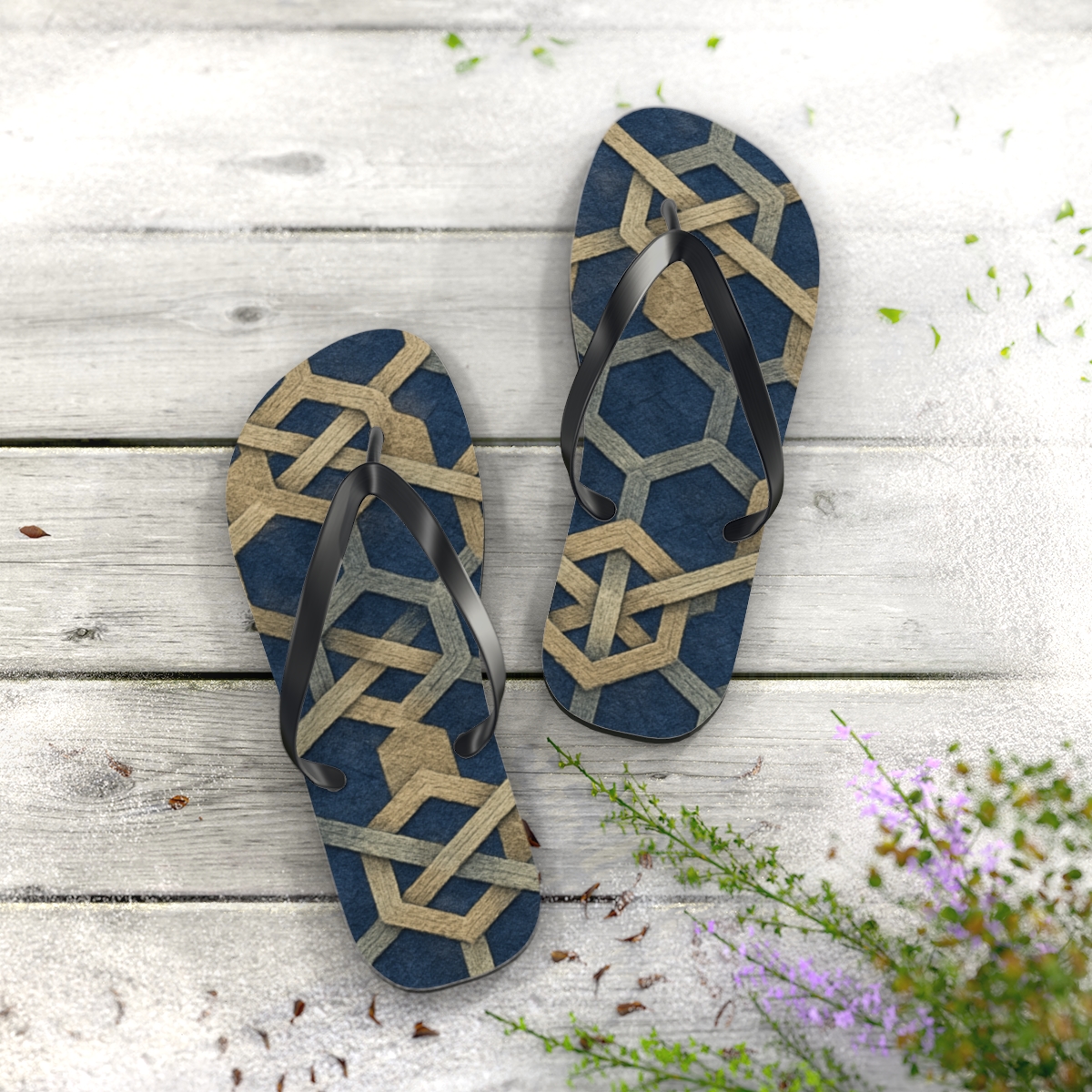 Celestial Hex Weave personalized beach flip flops