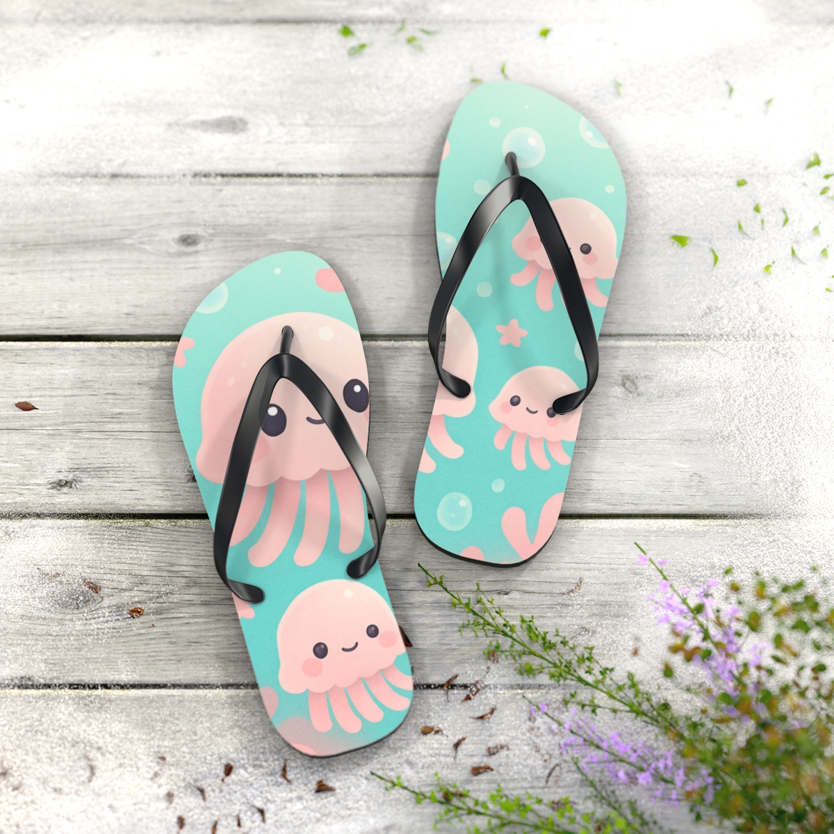Cotton Candy Jellyfish Parade trendy printed flip flops