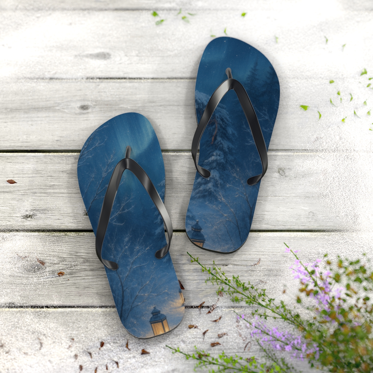 Winter Solstice Lantern Aurora stylish summer flip flops