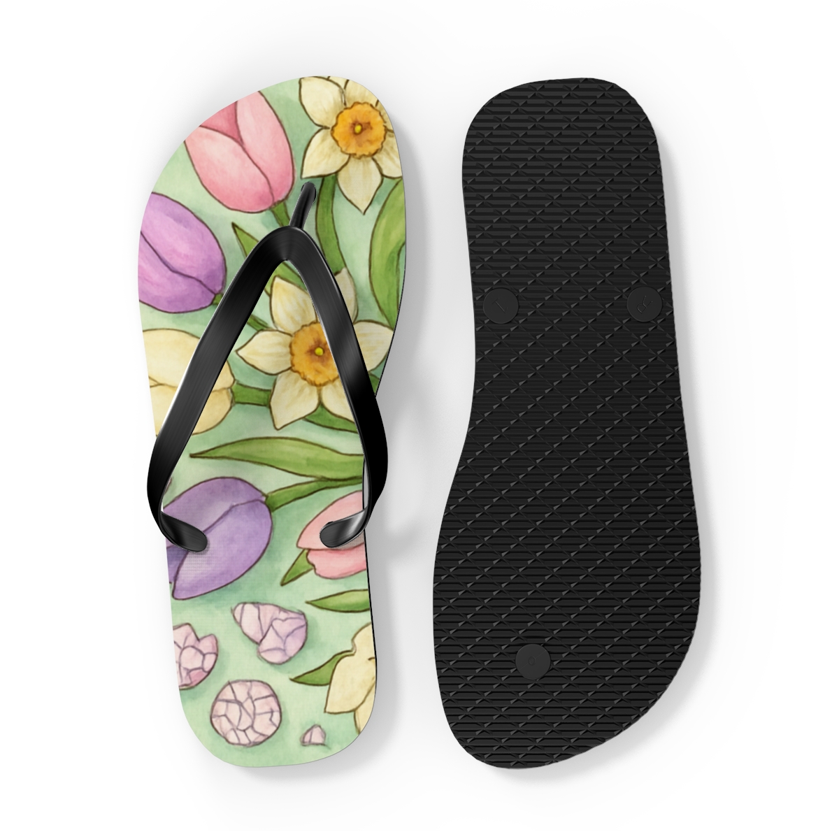 Spring Equinox Eggshell Nebula Garden soft sole flip flops
