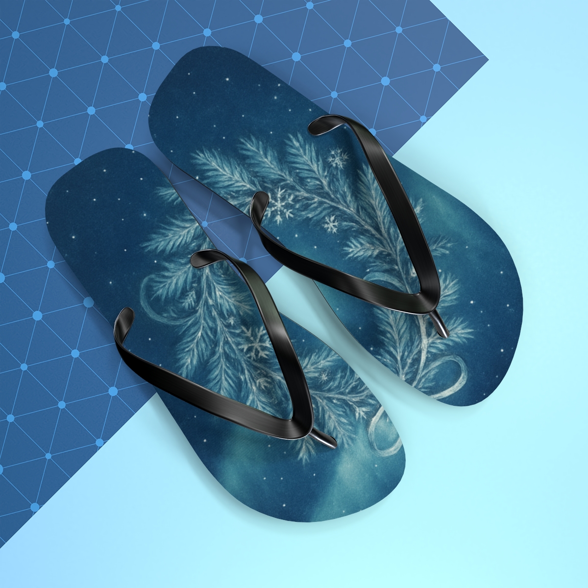 Winter Solstice Aurora Wreath colorful rubber flip flops
