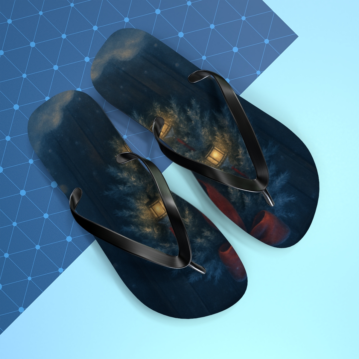 Lanternlit Winter Wreath Reverie colorful rubber flip flops