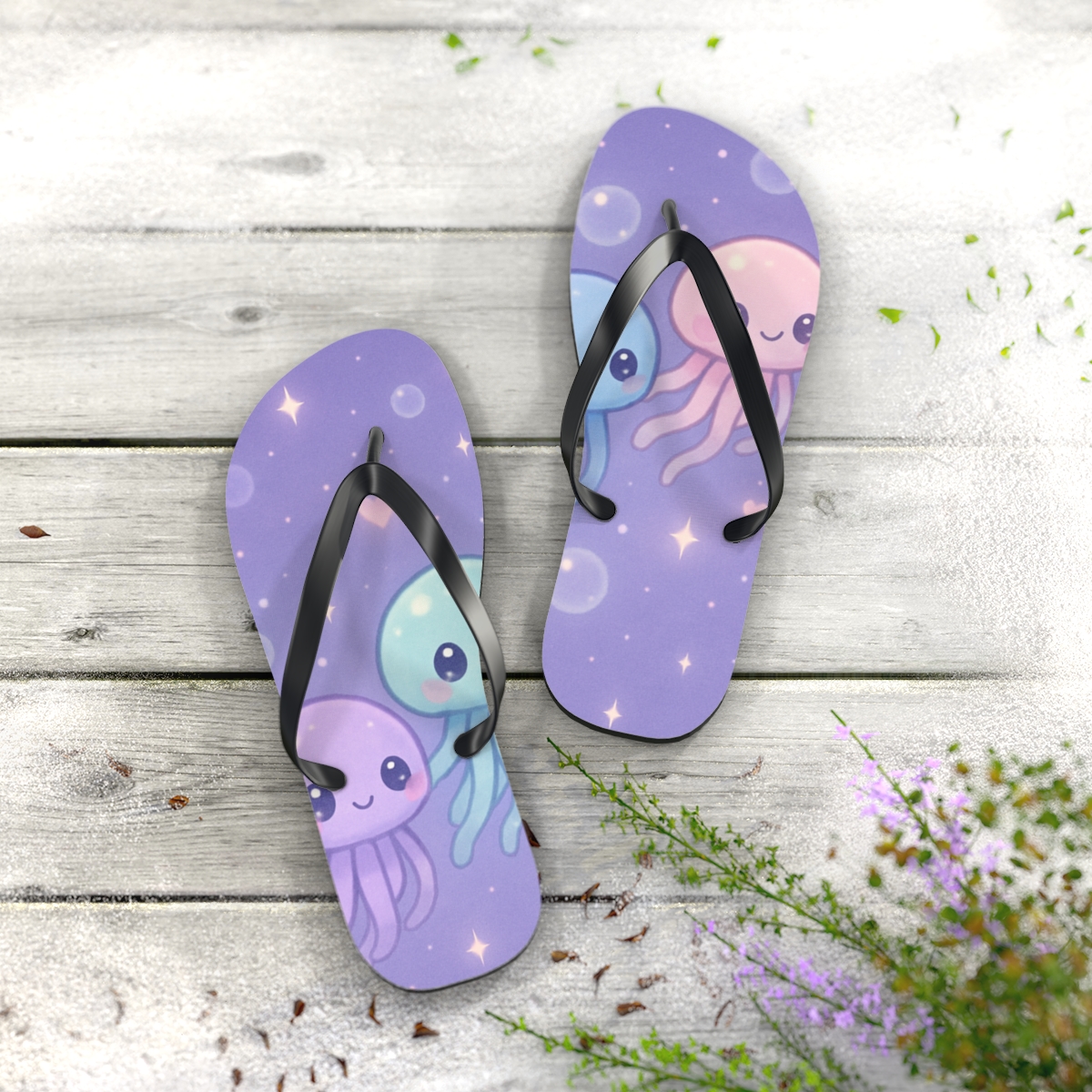 Pastel Moon Jelly Parade custom flip flops