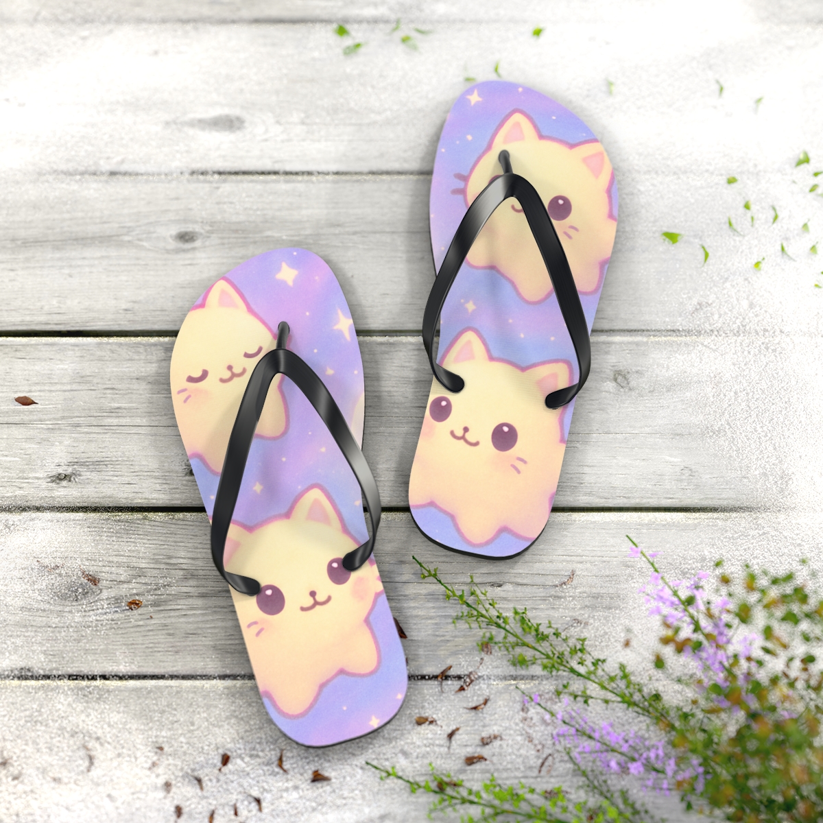 Candy Nebula Kitten Constellation custom flip flops