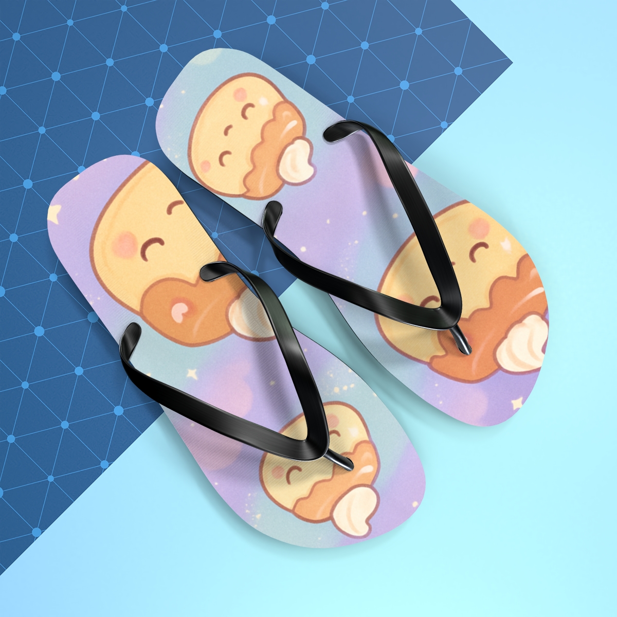 Pastel Planet Pudding Parade trendy printed flip flops