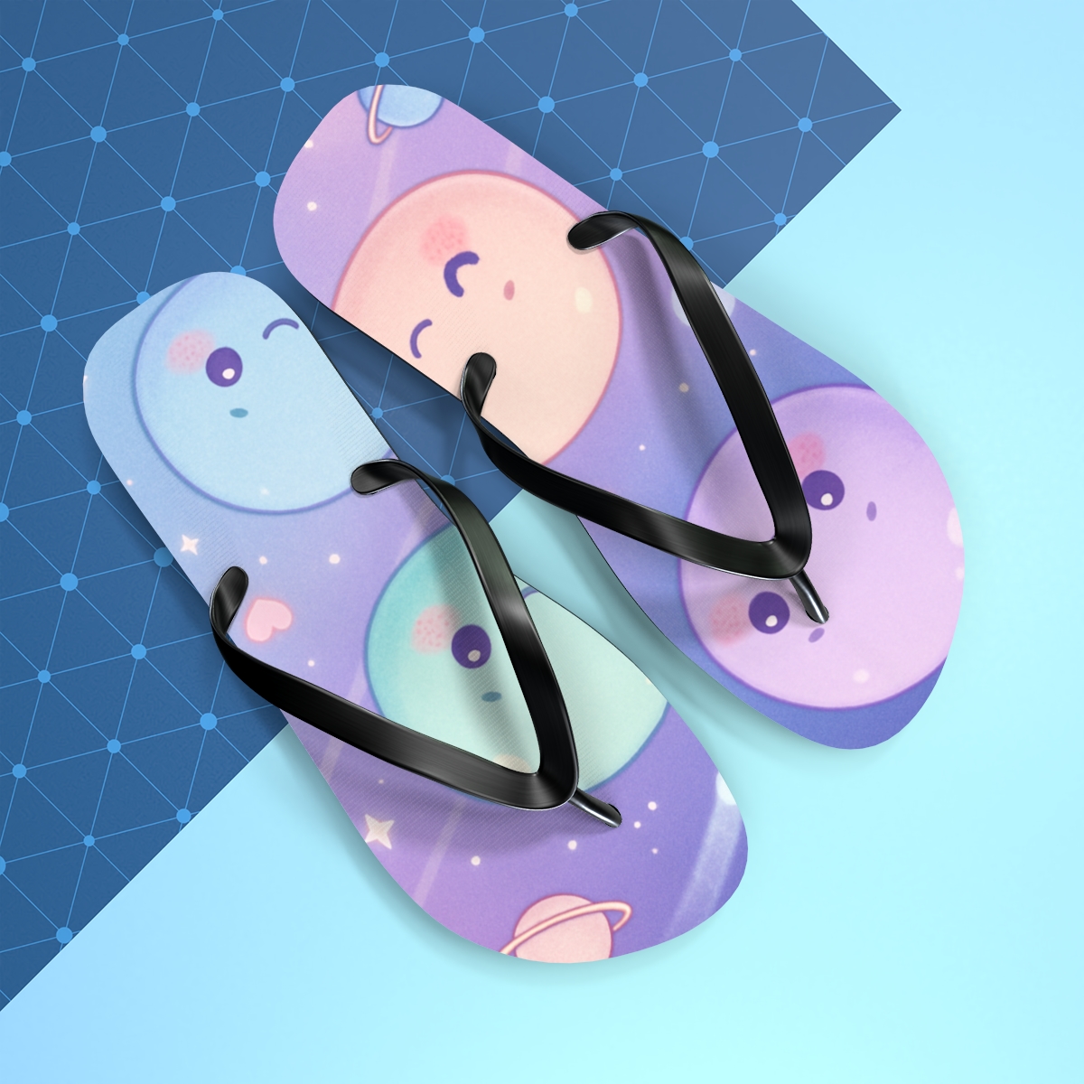 Cosmic Mochi Planet Pals colorful rubber flip flops
