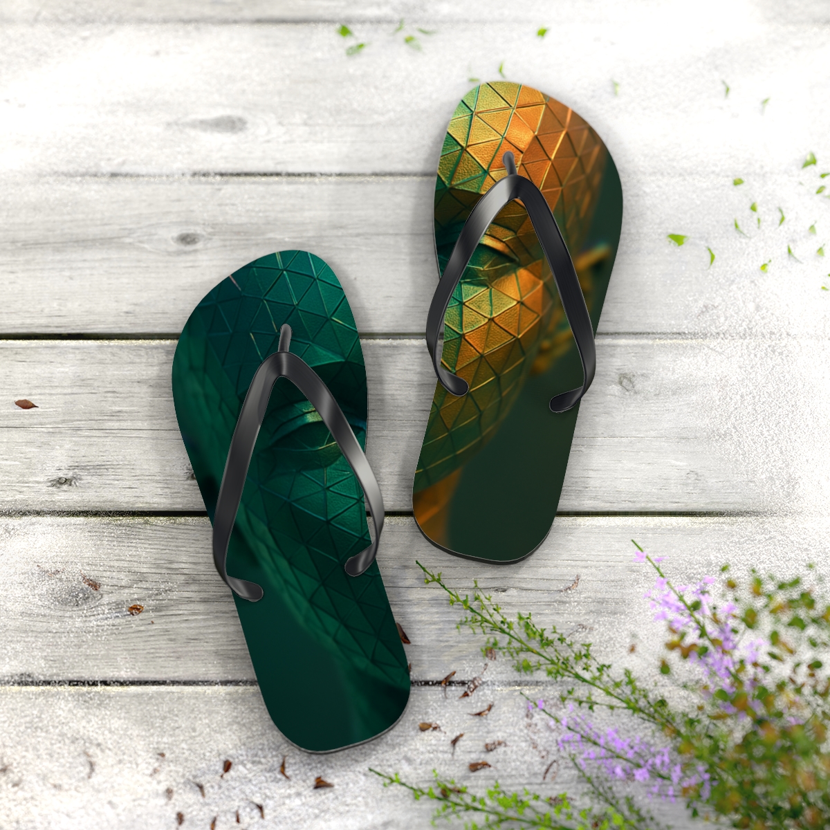 Chameleon Phase Shift Mosaic personalized beach flip flops