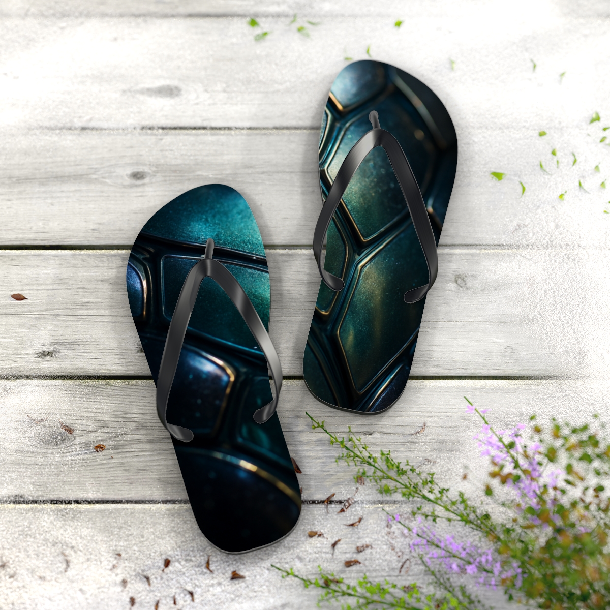 Iridescent Beetle Carapace Aurora unique graphic flip flops