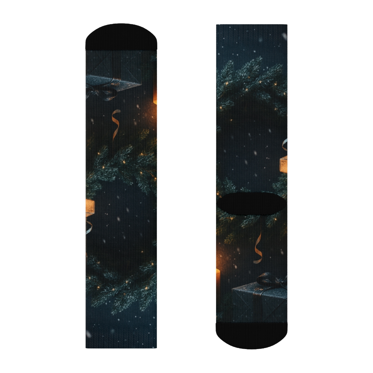 Lanternlit Frost Wreath Night custom socks